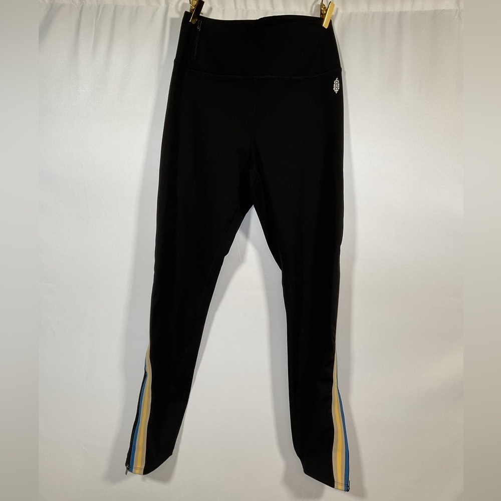Free People Black Leggings with Yellow and Blue Stripes